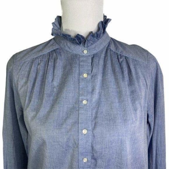 Joie Blue Melange Ruffle Mock Neck Long Sleeve Top - Picture 2 of 12